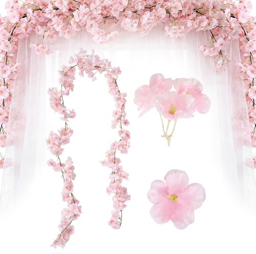 6 Stück Kirschblüten Deko, KUWUNG 1.8M Rosa Kirschblüten Girlande, Blumengirlande Künstlich, Künstliche Blumen Ranken, Blumenranken Künstlich für Wand, Treppe und Hochzeitsdekoration, Deko Wohnzimmer