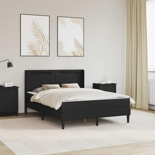 YunCangg Cadre de lit avec matelas, noir, 160 x 200 cm, cuir synthétique, matelas à ressorts ensachés, surmatelas en mousse à froid, matelas respirant, dureté confortable