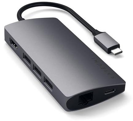 SATECHI 8 en 1 Hub USB C Multipuerto V2 con HDMI 4K@60Hz, Carga PD 115W, Gigabit Ethernet, 3X USB-A 10Gbps y SD/MicroSD para MacBook Air & Pro, PC, Portatil y más – Gris Sidéral