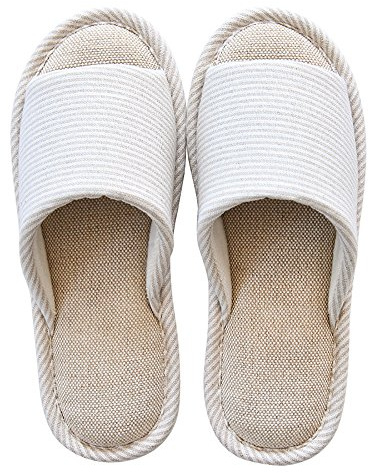 MAGILONA Women House Slippers Mens Bedroom Indoor Shoes Fall Memory Foam Open-Toe Home Shoes Slid Flax Soft Non-Slip Shoes (5-6.5B/240mm 37-38, Beige)