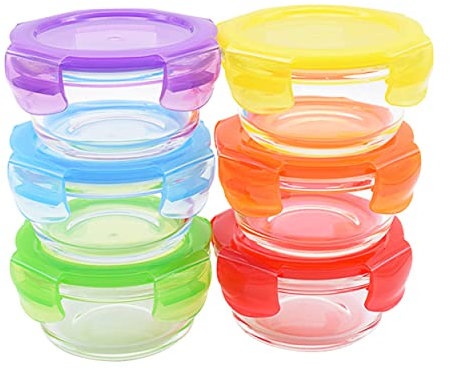 ARSUK Small Glass Food Containers with Lids (6 Pack,200ml) Leakproof Round Portion Control Containers -Stackable Airtight Snack Boxes for Fridge, Freezer, Lunch, Meal Prep - BPA-Free & Dishwasher Safe