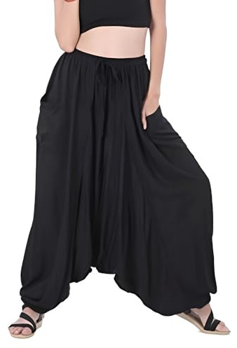 Whitewhale Men Women Summer Loose Baggy Hippie Boho Gypsy Harem Pants Black