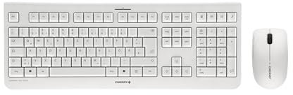 CHERRY DW 3000, Kabelloses Tastatur-Maus-Set, Deutsches Layout (QWERTZ), 2,4 GHz Funk, Flaches Design, Geräuscharme Tasten, Symmetrische Maus, Weiß-Grau