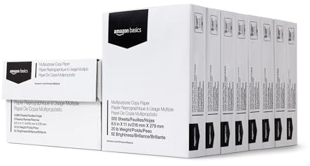 Amazon Basics Multipurpose Copy Printer Paper, 20 lb, 8.5 x 11 Inches, 8 Reams (4,000 Sheets), 92 Bright White, Great for Crisp Ink Printing