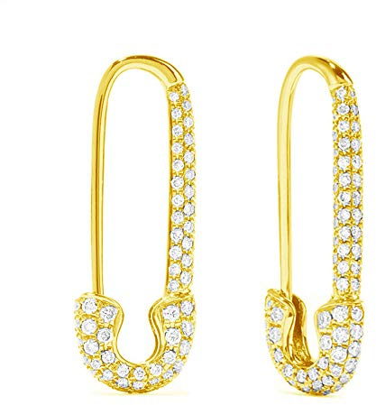 CZ Sicherheitsnadel Knorpel Sterling Silber Creolen für Damen Mädchen Zierliche Zirkonia Baumeln Tropfen Hypoallergen Ohrstecker Swarvoski Element Kristall Huggie Creolen Schmuck 20 mm Vergoldet