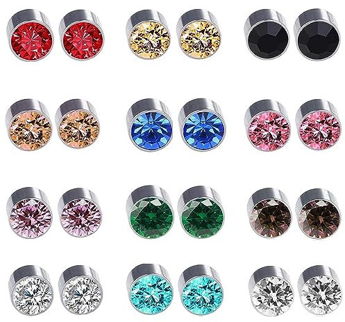 LIUJZZJ 12 Paar Kristall Strassstein Magnet Clips Nicht Piercing Ohrringe Modeschmuck Ohrstecker Creolen Ohrstecker stilvolle Ohrringe hypoallergen Set für Frauen Mädchen