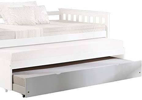 Acme Wood Twin Size Trundle with Caster Wheels 77 L x 41 W x 10 H Trundle Bed or Storage Drawer & 12 Slats Support, White Finish