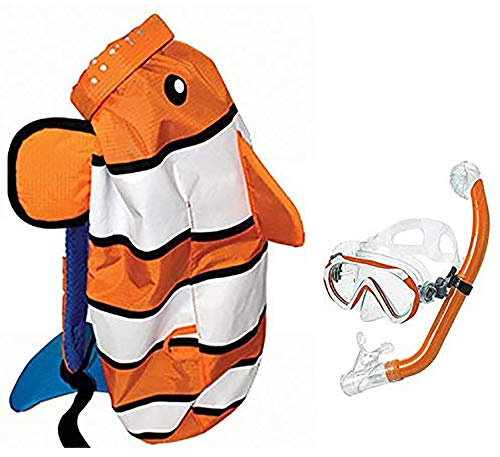 Head Sea Pals Junior Dry Snorkeling Mask/Snorkel Combination Kit for Children Ages 8 to 12 with Carry Bag, Orange Clownfish