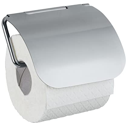 WENKO Static-Loc Plus Toilettenpapierhalter mit Deckel Osimo, WC-Rollenhalter, Befestigen ohne Bohren, sicherer Halt durch statische Haftung auf glatten, luftundurchlässigen Flächen, 13 x 13,5 x 3 cm