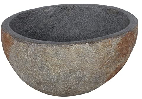 Differnz Nusa waskom Differnz Waschbecken Nusa Ø35-39 x 15 cm - Naturstein Aufsatzwaschbecken ohne Überlauf - Waschtisch Runde Spüle - Badezimmer Zubehör - Grau- riviersteen - Ã~ 30-39 cm