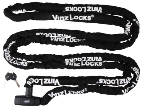 VINZ Olympus Kettenschloss | Kette Schloß für Fahrrad | Fahrradschloss mit Schlüsseln | Panzerschloss Mountainbike 500cm | Schwarz
