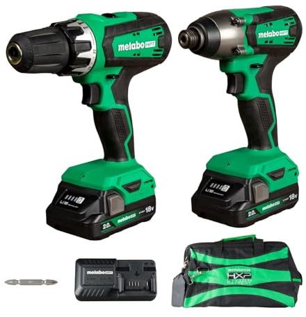 Metabo HPT 18V MultiVolt Cordless Hammer Drill and Impact Driver Combo Kit, Cordless Power Tool Set with 2 Lithium-Ion Batteries and Charger, Lightweight and Ergonomic Design, Carrying Bag, KC18DFX