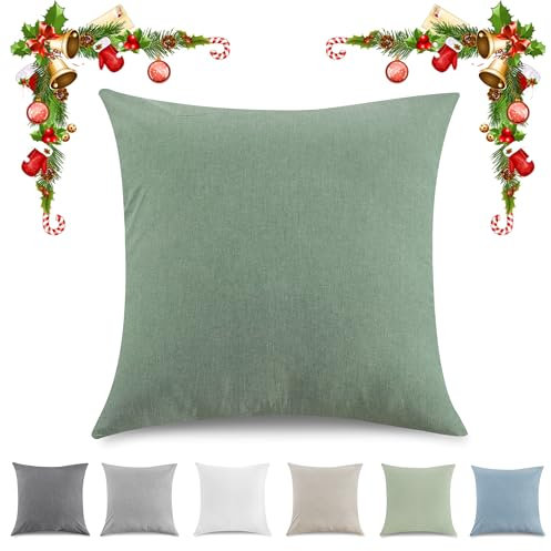 TOCOMOA Kissenbezug 40x40 cm 2er Set - 100% Gewaschene Baumwolle Kissenbezüge Oeko-TEX Zertifiziert, Leinenoptik und Atmungsaktiv Kissenhülle, Grün Kopfkissenbezug mit Reißverschluss