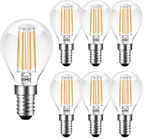 Poinivo Lampadina LED E14,Lampadina Vintage P45 Dimmerabile 4W,Bianco Caldo 2700K,400lm,Sostituzione per Lampadina 40W,Dimmerabile,Trasparente,6 Unità (Confezione da 1)