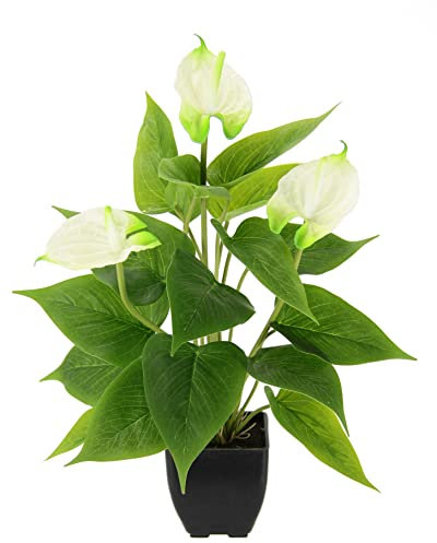 Flair Flower Anthurium artificiale pianta in vaso Anthurie Calla fiore esotico di fenicottero con fiori bianchi, pianta artificiale di fenicottero artificiale