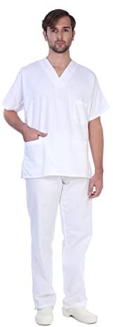 T.H. Service Divisa Sanitaria Scollo a V Senza Taglio Unisex | Medico, Infermiere, OSS (S, Bianco)