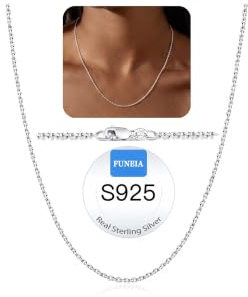 FUNEIA 925 Sterling Silber Kette Damen Silberkette ohne anhänger Halskette | Verstellbare silberketten Breite von 0,75/1/1,2/1,3/1,5 Dünn Wasserfest Silberne Kette Lange 40cm/45cm/50cm/55cm Schmuck