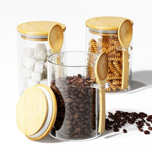 JunVpic Glass Jars with Lids, Overnight Oats Jar, 3 pcs 450ml | tea coffee sugar canisters, salt, spice, cookie, airtight containers