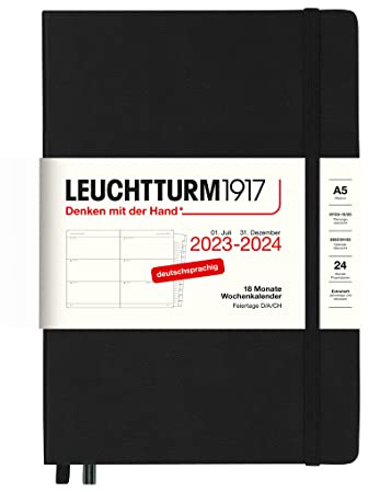 LEUCHTTURM1917 367603 Wochenkalender Medium (A5) 2024, 18 Monate, Schwarz, Deutsch