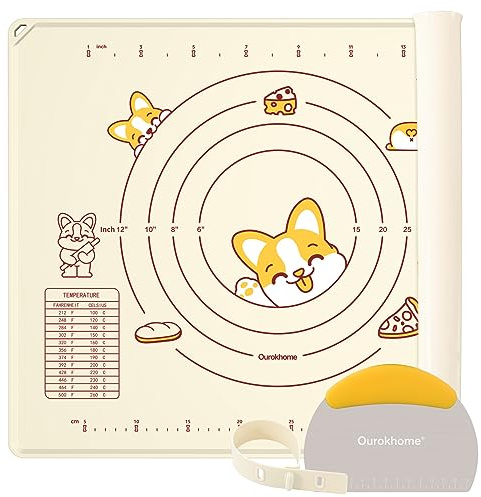 Ourokhome Silicone Baking Mat Sheet and Pastry Dough Cutter, 0.5 Inch Thick 20'' X 16 BPA free Silicone Rolling Mat, Non-Stick and Anti-Slip, Dishwasher Safe (Beige)