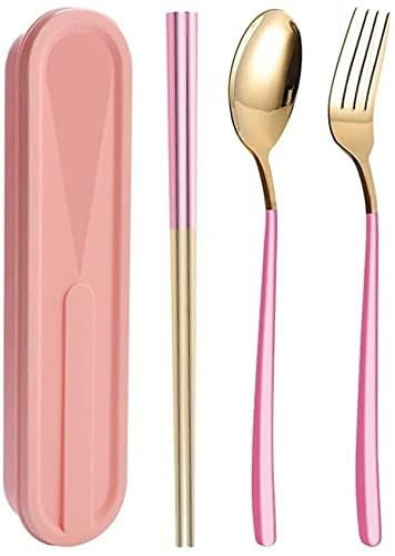 DOOKAA Bacchette Cinesi Bacchette Sushi Set di Bacchette riutilizzabili in Acciaio Inox, Cucchiaio, forchetta, Tre Pezzi, Portatile per studentibacchette Sushi Personalizzate(Color:2)
