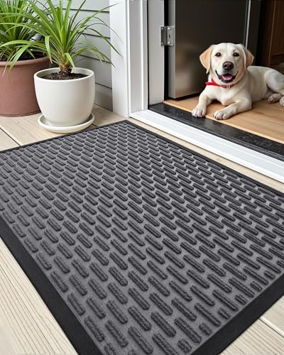COLOR&GEOMETRY Fußmatte Außen, Schmutzfangmatte für Innen und Außen, Waschbar Fußmatte Outdoor rutschfeste Türmatte Außen Fussmatte Aussenbereich Eingangsteppich (43.5 x 75 cm, Grau)