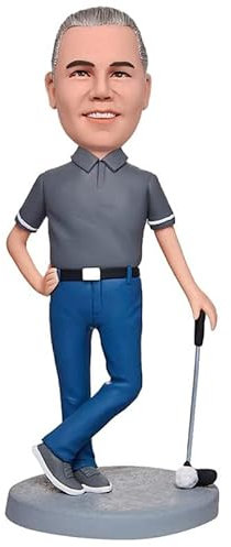 mydedor Figuras de Bobbleheads personalizadas para golfista masculino con pantalones azules, figuras de Bobblehead personalizadas para cumpleaños, aniversario del padre para hombre, papá, amigos,