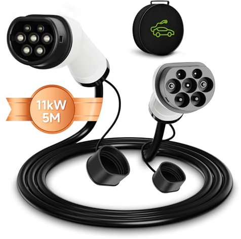 AFYEEV Cable de Carga Coche Electrico Tipo 2, 11kW | 16A | Trifásico | 5M, Cable de Carga EV Tipo 2, Cable de Carga para Vehículos Eléctricos e Híbridos Enchufables de Tipo 2 a Tipo 2, con Bolsa
