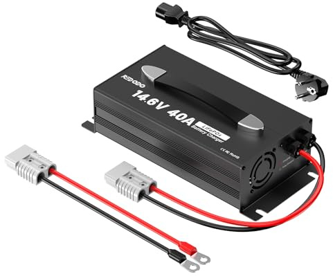 Redodo 12V 40A Lithium Batterieladegerät 14.6V AC-DC Ladegerät | Für LiFePO4 Akkus, 0V-Aktivierung, Montierbares Design mit Griff & LED-Anzeige, Mehrfachschutz, 3-Stufen-Ladung für WoMo/Home