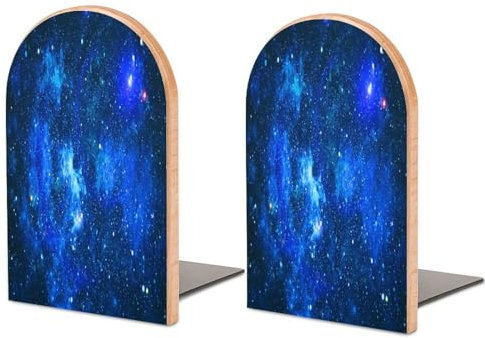Quteprint Buchstützen aus Holz für Regale, Schreibtisch-Buchstützen, Galaxienebel, tiefer Raum, dekorativ, Büro, Zuhause, Schule, Buchhalter, robuste Buchstopper für Filme, Bücher, Größe M, 12,7 x 7,6