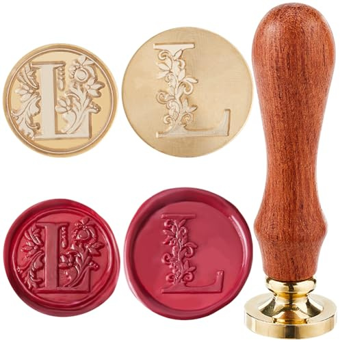 craspire 2 Stile, Buchstabe L, Wachssiegel-Stempelkopf, Initialen, Vintage-Retro-Alphabet, 25 mm Abnehmbarer Messingkopf, Set Mit 1 Holz-Siegelstempelgriffen Für Hochzeitsumschläge, Einladungen