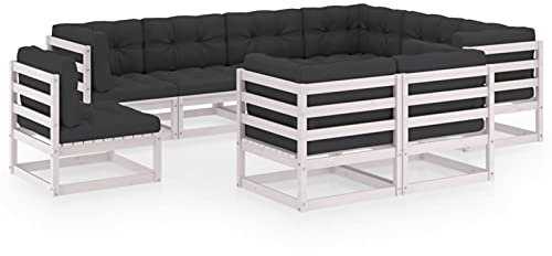 Rantry 9-TLG. Gartenlounge Set Sitzgruppe Gartensofa Set Gartenmöbel Sitzgarnitur Gartenlounge Balkonmöbel Loungemöbel Gartengarnitur Möbel mit Kissen Weiß Kiefer Massivholz #3