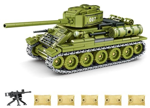 Qter Tiger Panzer Klemmbaustein Modell, Technik Militär Tank MOC Bausteine Set Sammlung Geschenk für Erwachsene (528 Teile) (T34 Panzer)