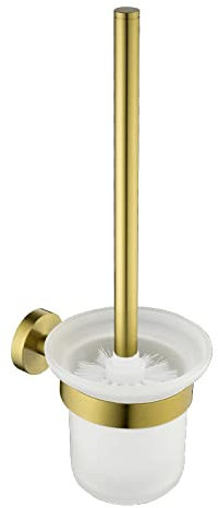 Portaescobillas para Inodoro con Acabado en Oro Cepillado, Soporte para Escobillas de Inodoro montado en la Pared con Taza de Vidrio, Accesorios de baño de Acero Inoxidable, 1 Unidad