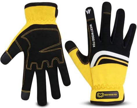 Gants de jardinage en cuir résistant aux épines, gants de travail robustes pour homme et femme, outils de jardin, mécanicien, jardinier, antidérapants, cadeau de protection (NoirJaune, M)