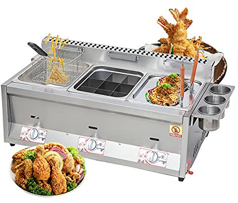 Gas Fryer Commercial Gas Fryer,Countertop Basket Stainless Steel Deep Fat Fryer Restaurant Home Fries Chip With Seasoning Trough Adjustable Firepower