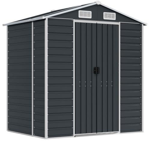 prissent Metall Gerätehaus 191x130x198 cm Geräteschuppen Storage Shed mit Schiebetür Geräteschrank Fahrradunterstand Blechhütte Metallschrank Outdoor Anthrazit