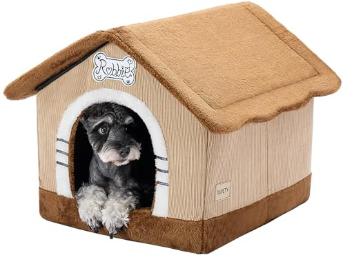Jiupety Hundhus för inomhusbruk med ram, stor hundgrotta säng, isolerad mysig, lämplig för 6,8-13,6 kg, stor (50 x 45 x 45 cm), brun