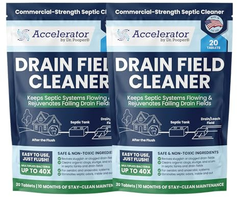 2-Pack Value BUNDLE of Drain Field Cleaner Tablets by Dr Pooper. Clears Septic Tanks and Drain Fields of Tough Clogs, Scum, Sludge AND Eliminates Odors FAST - Aerobic & Anaerobic Systems, Just Flush