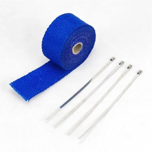 Enveloppe D'échappement 50mm*1.5mm*5M 5M Moto Auto Échappement Ruban Thermique En-Tête Enveloppement Thermique Collecteur Isolation Rouleau Résistant Avec 4 Attaches En Acier Inoxydable Echappement Ru