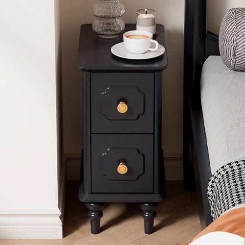 ZDMZR Nightstand with 2 Drawers, Narrow Nightstand, Bedside End Table with Storage Drawer, Small Nightstand(Black,45cm/18in)