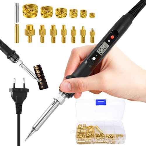 Display LED Set Per Saldatore A Stagno, Saldatore A Temperatura Regolabile, Set Di Inserti Filettati A Caldo 130 Pezzi Dadi Di Fusione M2 M3 M4 M5 M6 M8 per Componenti Di Stampa 3D e Parti In Plastica