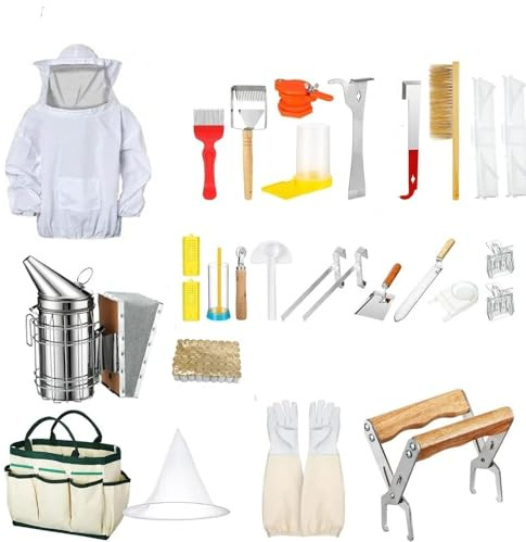 NEWFUN Apicoltura Strumento, Set di Partenza per Apicoltura da 24 Pezzi, Ganci a J, Maniglie per Telai, Strumenti e Accessori per l'apicoltura, per Forniture per Apicoltura, Set di Partenza