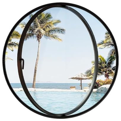 Windows Round Glass Windows, 360° Center Pivot Windows, Flush Mount Shed Windows, Ventilated Casement Windows for Home Décor, Basement Attic View Windows(Black,80cm/31.5in)
