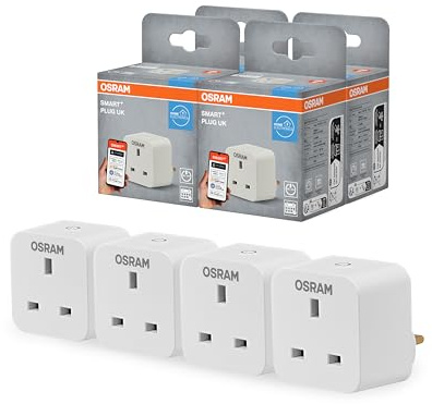 LEDVANCE SMART+ Indoor Plug UK, smart socket with Matter over WiFi, for integrating traditional devices into the smart home, compatible with Alexa, Google & Apple, measures consumption, white, 4-pack