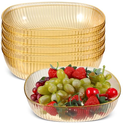 MAQUITA 8 Pack Gold Serving Bowl Disposable Serving Bowls Large Plastic Dish Heavy Duty Salad Plate Clear Chip Candy Holder for Party Wedding Birthday Snack Fruit Buffet Catering Container Home