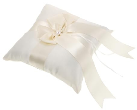 Cabilock Ringkissen und Dekorativem Schleifenband Weißes aus Stoff für Hochzeit und Verlobung mit Elegantem Design Weicher Polsterung als Ringträgerkissen