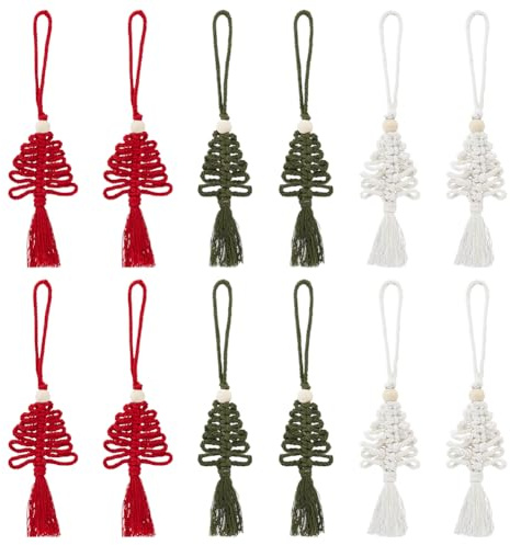 PH PandaHall 12 Stück Makramee Weihnachtsornament 3 Farben Weihnachtsbaum Hängeornamente Weihnachts Strickdekorationen Boho Handgefertigtes Ornament Für Weihnachten Urlaub Zuhause Party Wandbehang