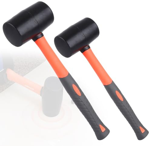 ASelected 2Pack Rubber Mallet, 16oz & 32oz Mallet Hammer with Solid Rubber Head, Durable Rubber Hammer with Soft Grip