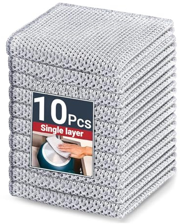 ShiningUU Steel Wool Scourers 10-Pack Multipurpose Non Scratch Wire Dishcloth for Kitchen Cleaning | Reusable Wire Scourer Pads for Sinks, Dishes & Stoves (20x20cm)​